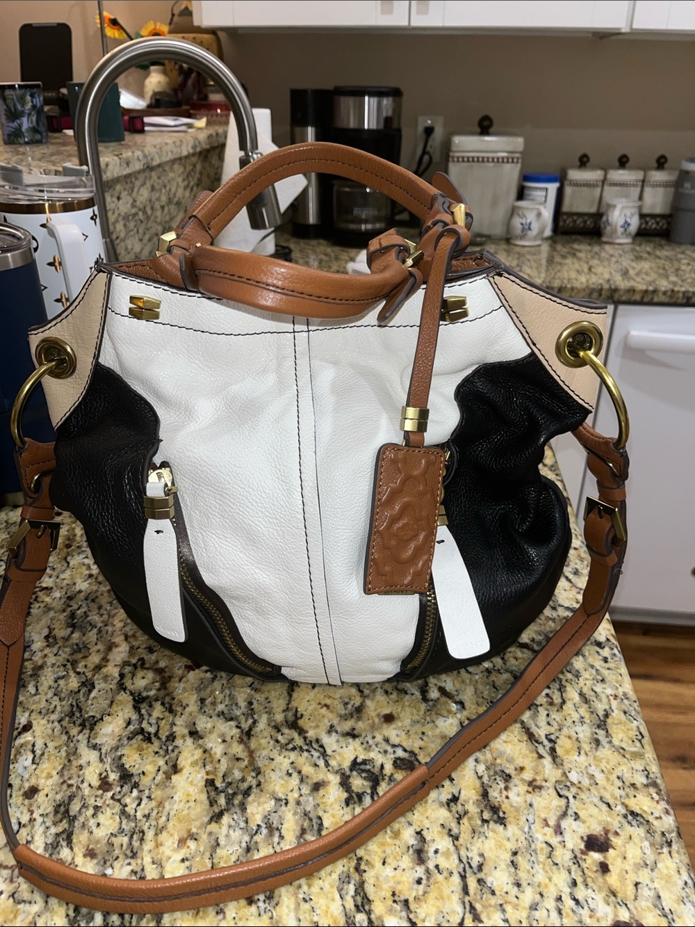EUC OrYany Tri-Color Color-Block Leather Hobo Handbag